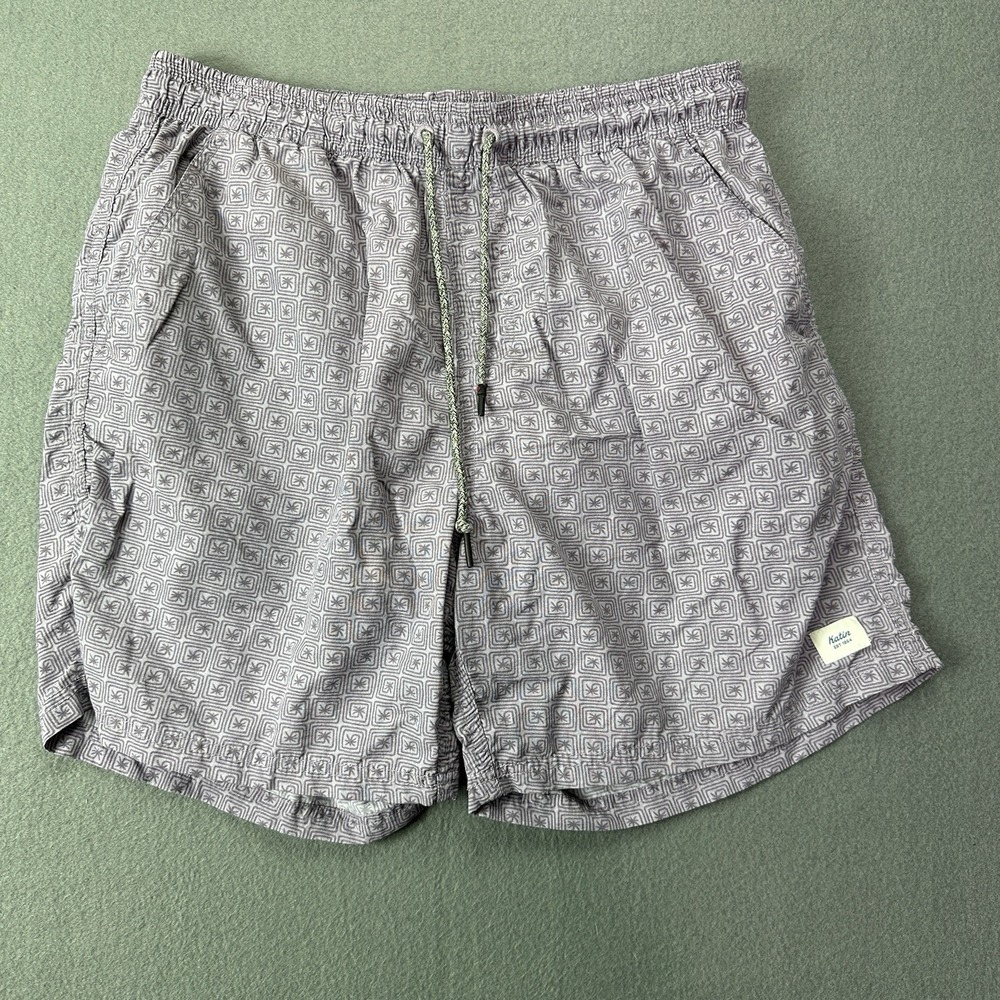 Katin Swim Volley Short Purple‎ Floral Size L Large Elastic Waist 6"